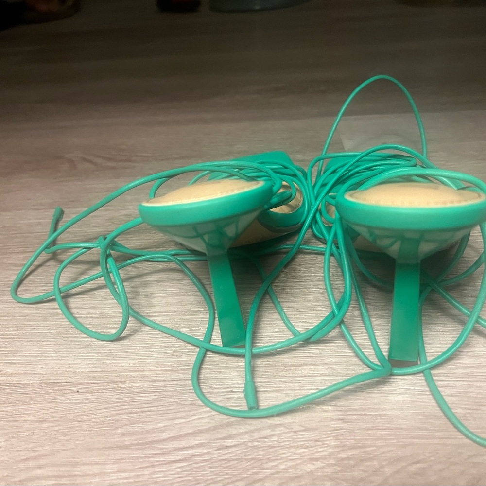 Green Strappy Women's Heels - Picture 3 of 4